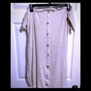 Tan OFF THE SHOULDER MINI DRESS